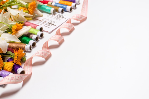 set of embroidery ribbons and needles